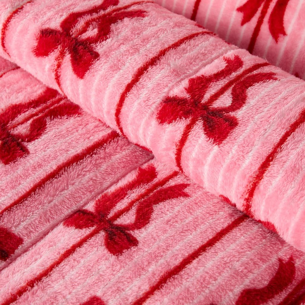 Bow Stripe Print Teddy Coverless 10.5 Tog Duvet Set - Pink 🇬🇧
