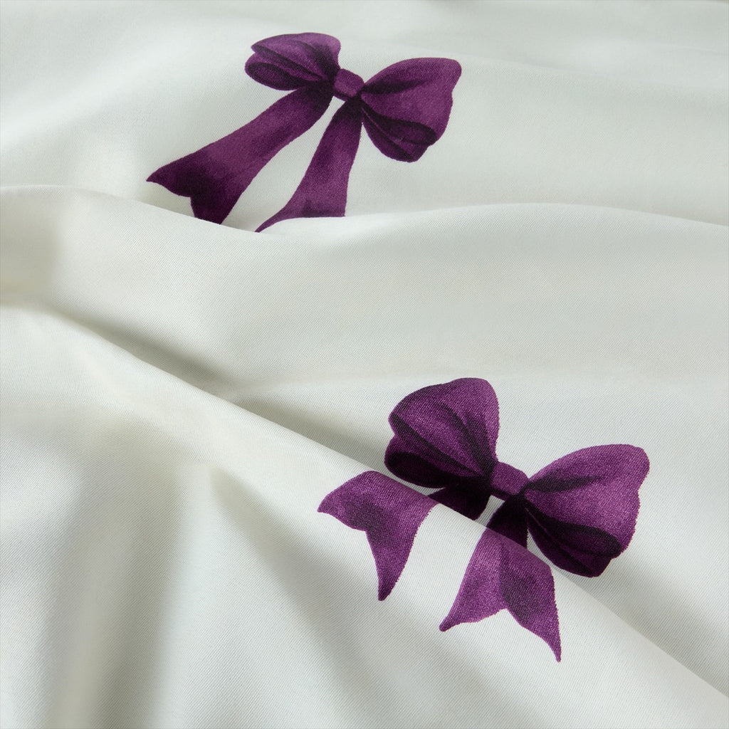 Bow and Stripe Duvet Cover Set - Plum 🇬🇧