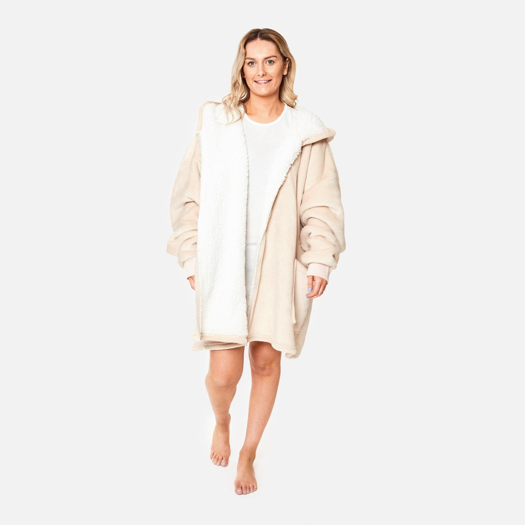 Sherpa Zip Up Hoodie Blanket, Adults - Natural 🇬🇧