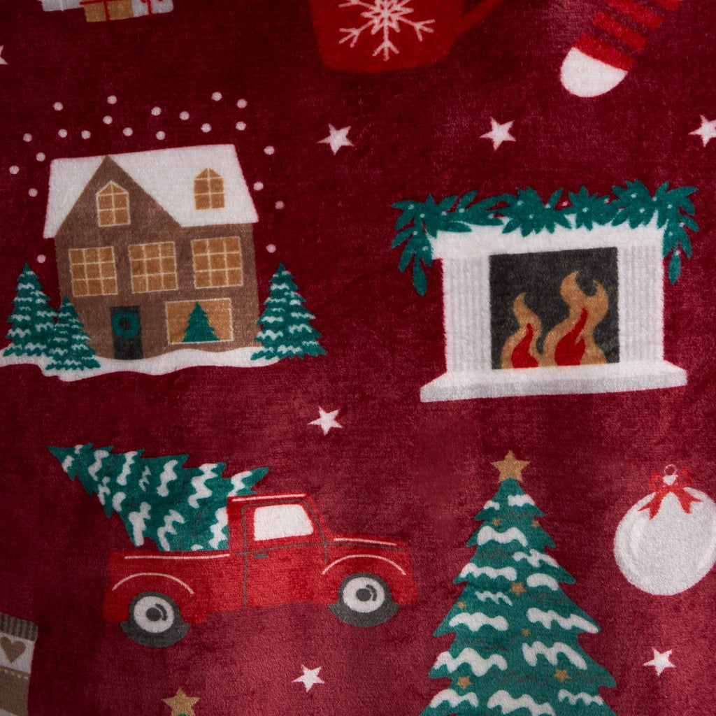 Adults Home For Christmas Print Hoodie Blanket - Burgundy 🇬🇧