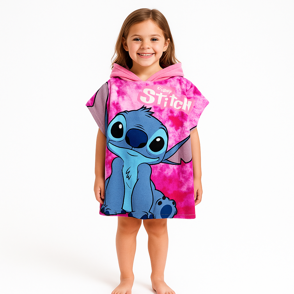 Kids Stitch Towel Poncho - Pink 🇬🇧