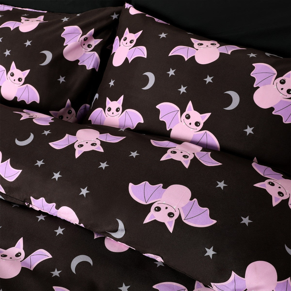 Bat Print Duvet Cover Set - Black 🇬🇧