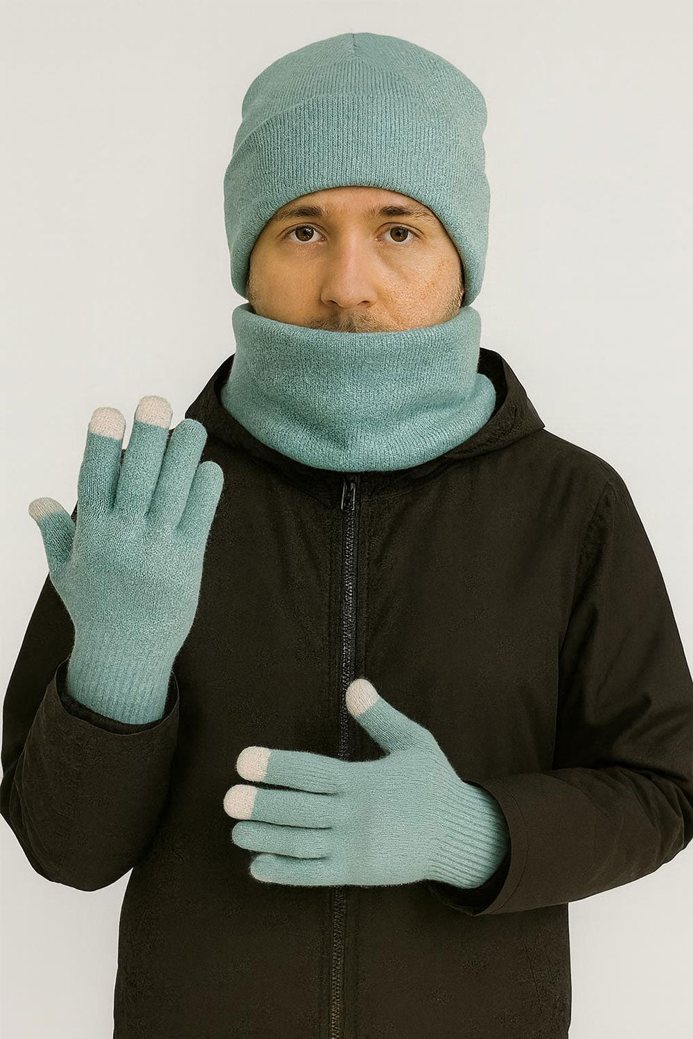 Unisex Winter Hat, Neck Warmer & Touchscreen Gloves Set – 3 Pieces Knit Cold Weather Accessories 🇬🇧