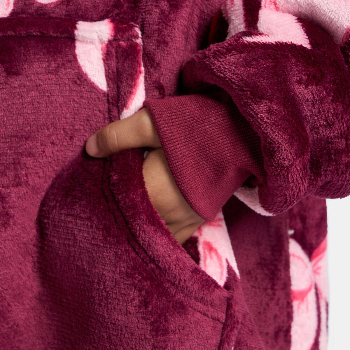 Kids Bow Print Hoodie Blanket - Burgundy/Pink 🇬🇧