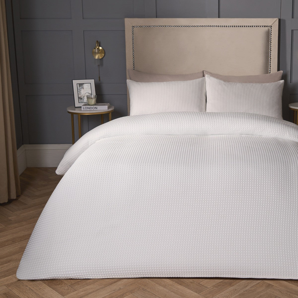 Waffle Textured Luxury Duvet Cover Set - White 🇬🇧