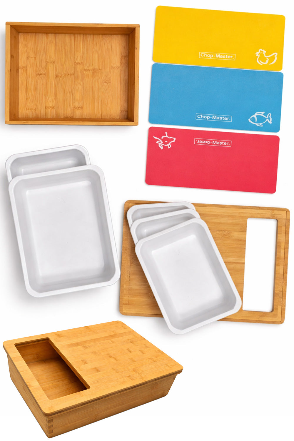 Bamboo Chopping Board with Storage Drawers & Colour-Coded Mats 🇬🇧