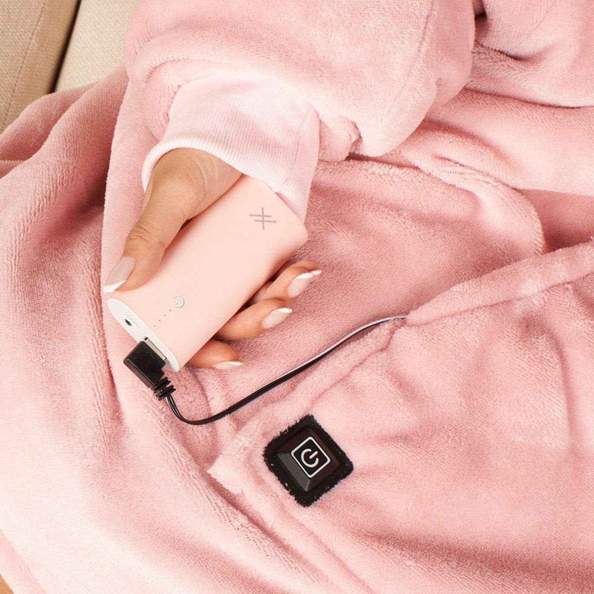 Adults Electric Heated Oversized Hoodie Blanket - Blush 🇬🇧