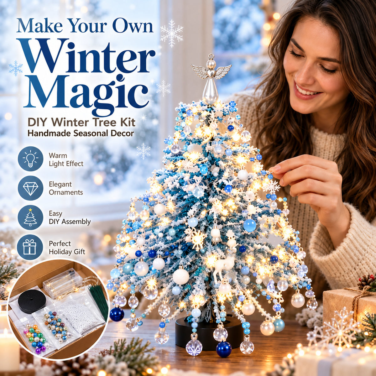 DIY Beaded Winter Magic Set Craft Kit with LED Lights, Handmade Holiday Tabletop Decor 🇬🇧