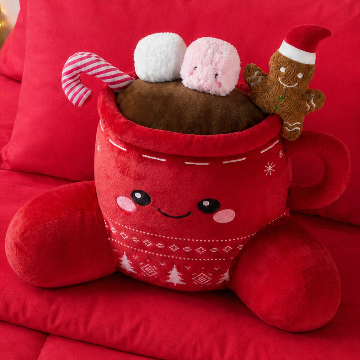 Festive Hot Chocolate Cuddle Cushion - Red 🇬🇧