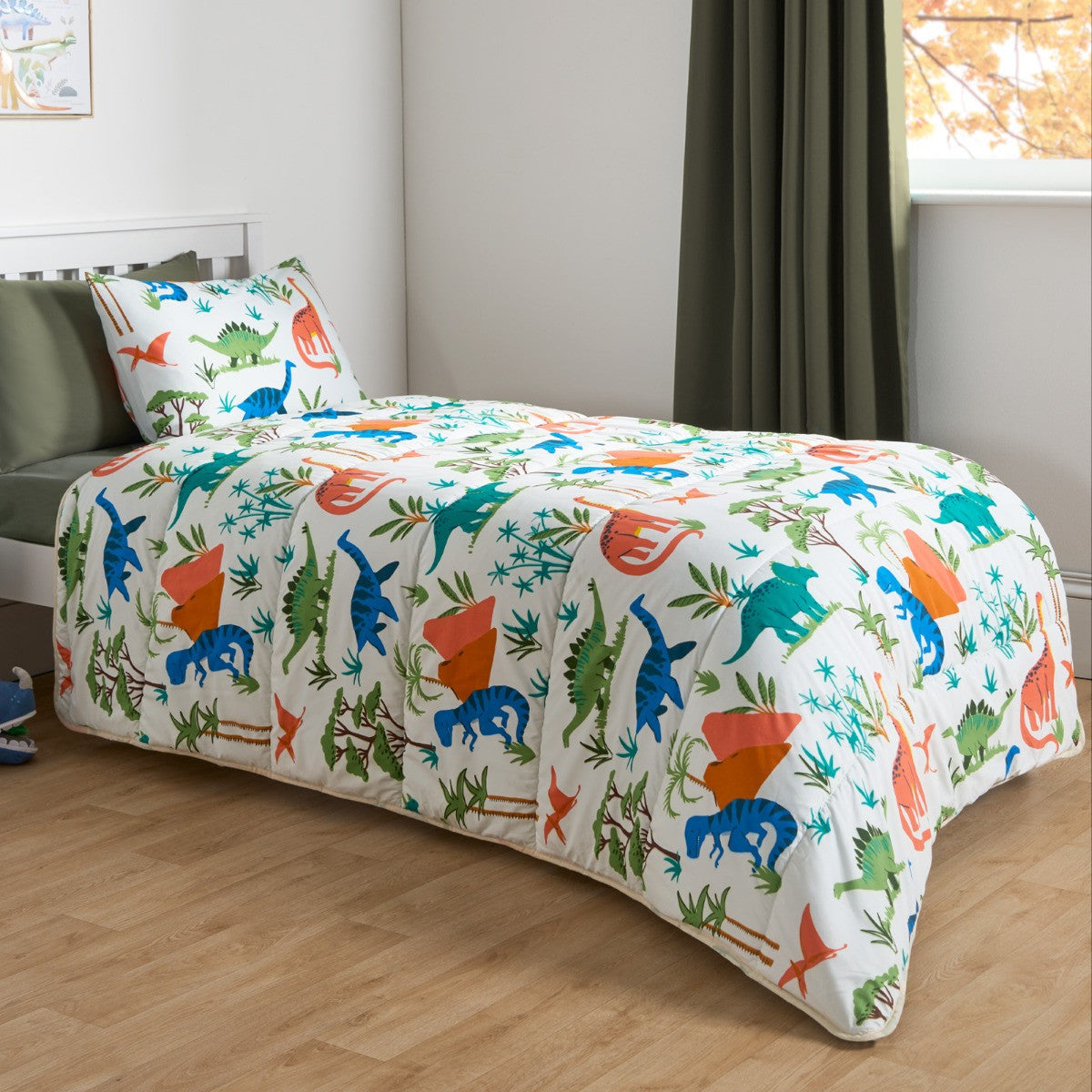 Dino Coverless 10.5 Tog Duvet & Pillowcase, Multi - Single 🇬🇧