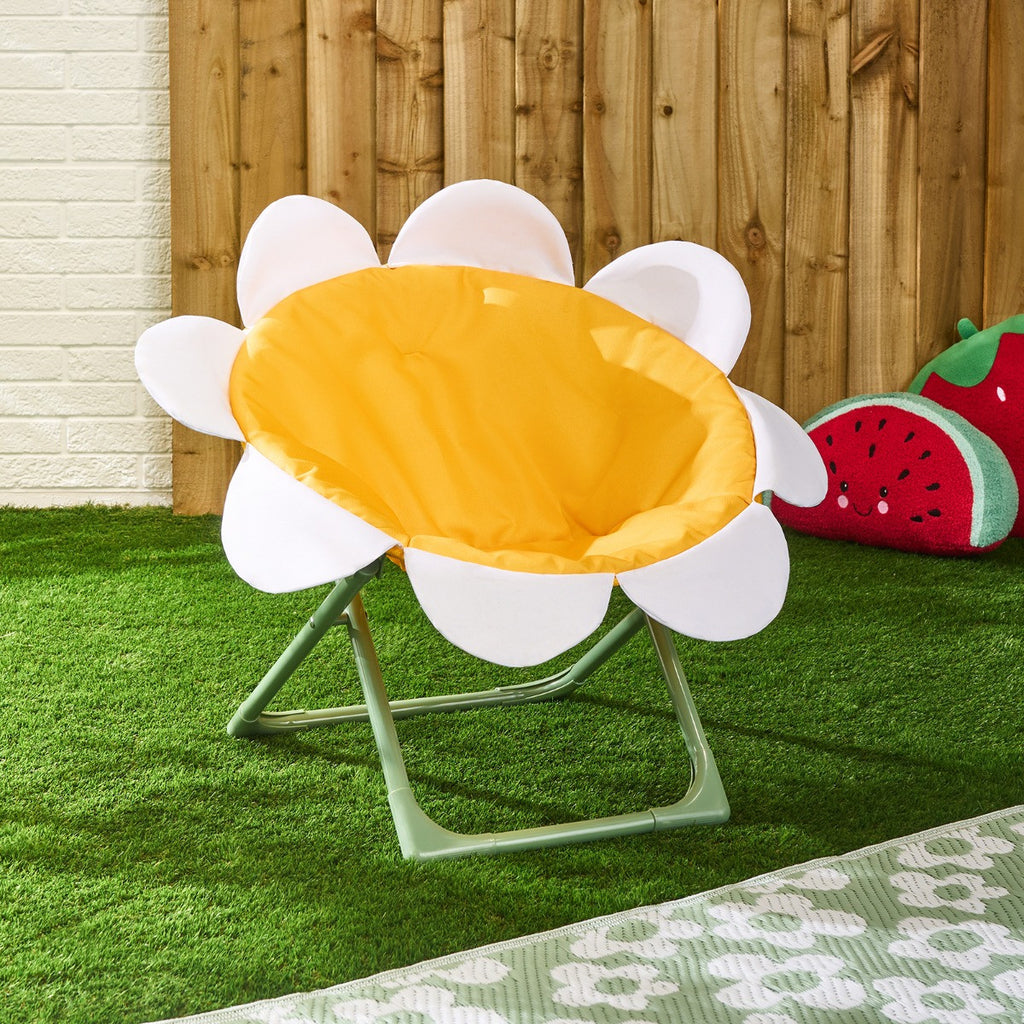 Kids Daisy Foldable Moon Camping Chair - Yellow/White 🇬🇧