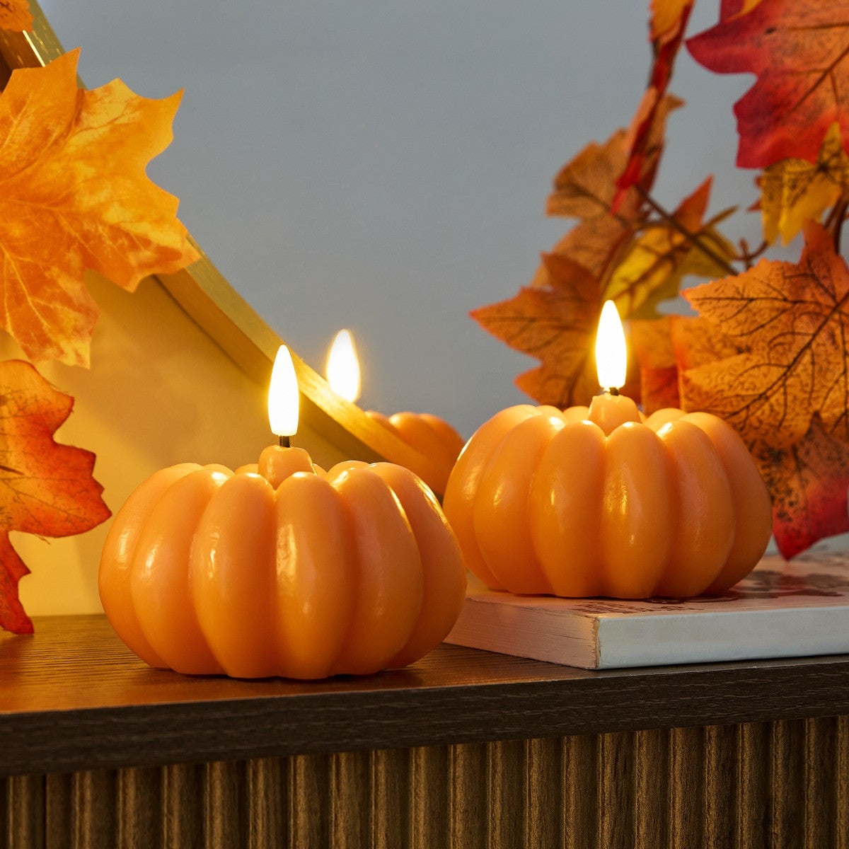 2 Pack Pumpkin LED Candles - Orange 🇬🇧
