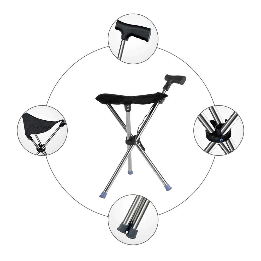 Folding Portable Walking Stick Seat Adjustable Aluminium Cane Chair Stool🇬🇧