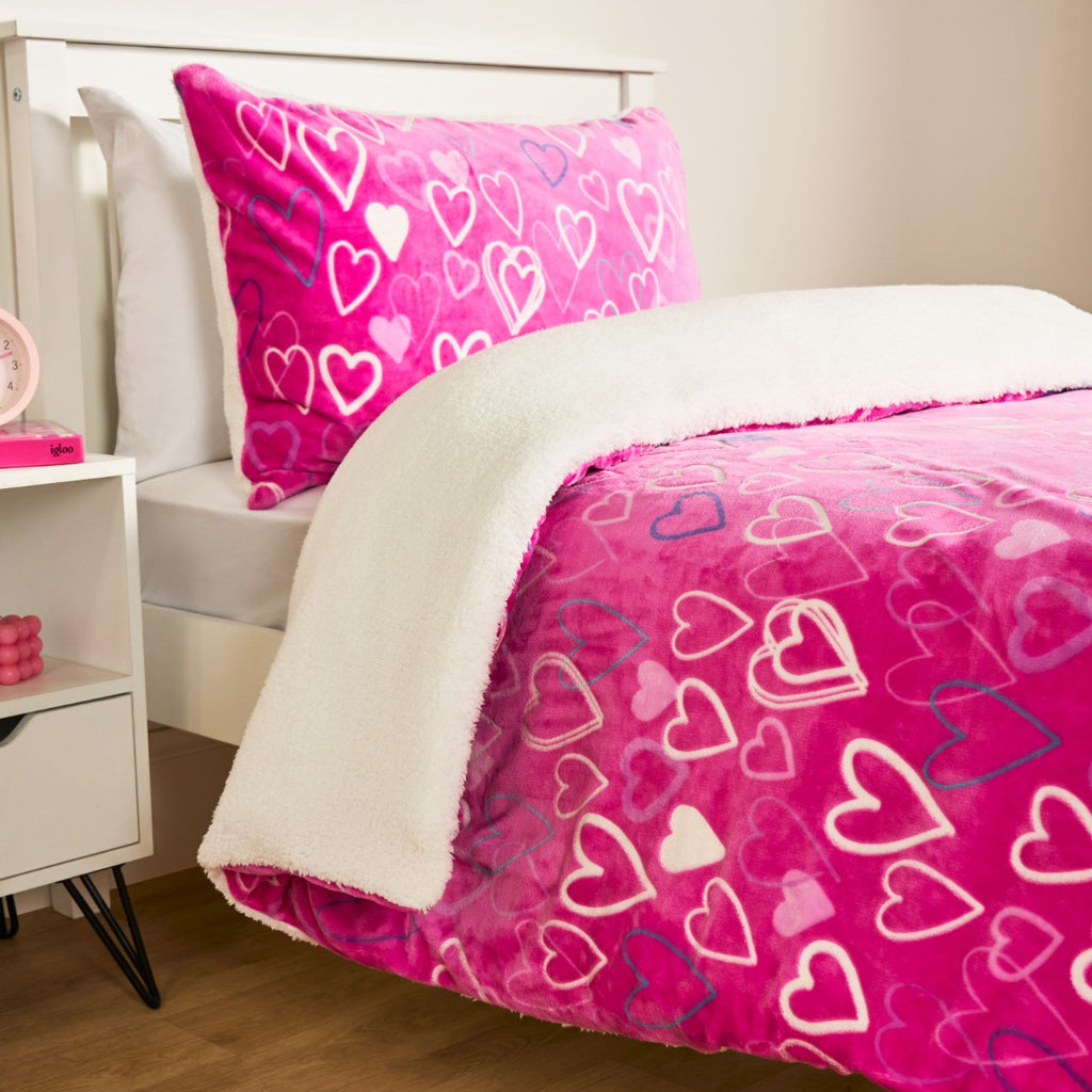 Heart Printed Glow In The Dark Duvet Set - Pink 🇬🇧