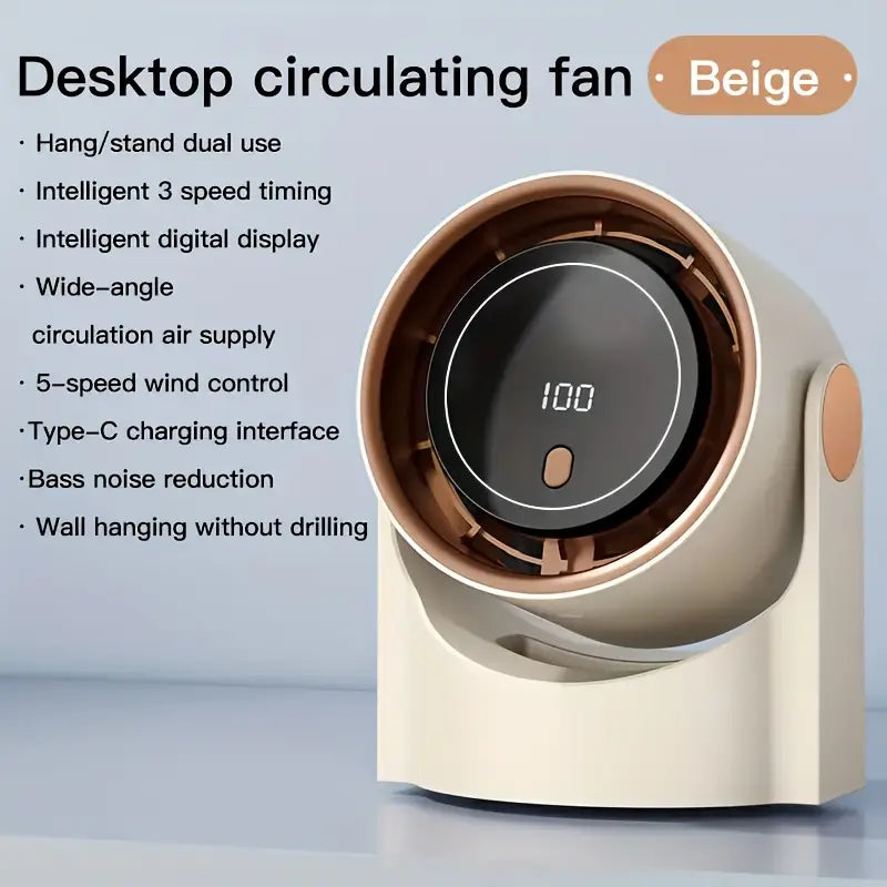 100 speed adjustable high speed turbine fan digital display rechargeable USB Fan - wall mountable 🇨🇳