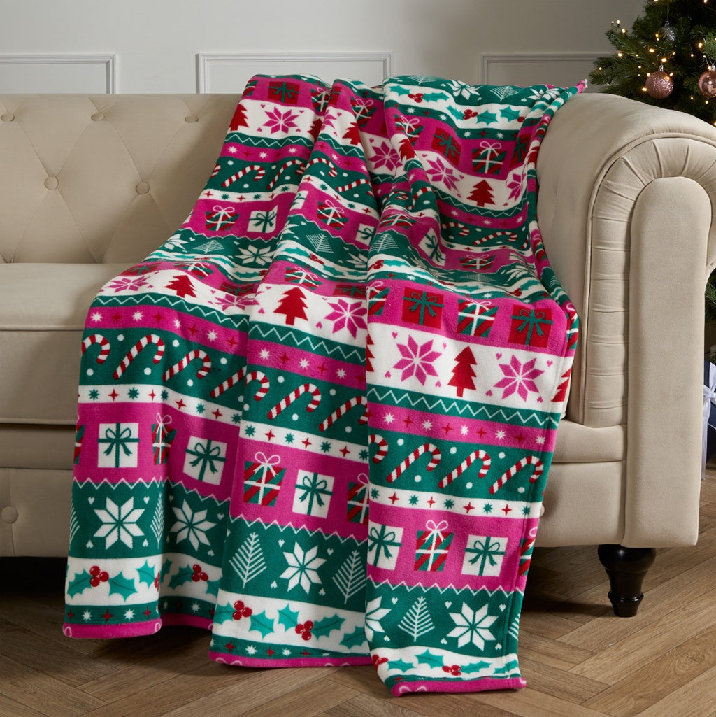 Bright Nordic Print Sherpa Fleece Throw - Multi 🇬🇧