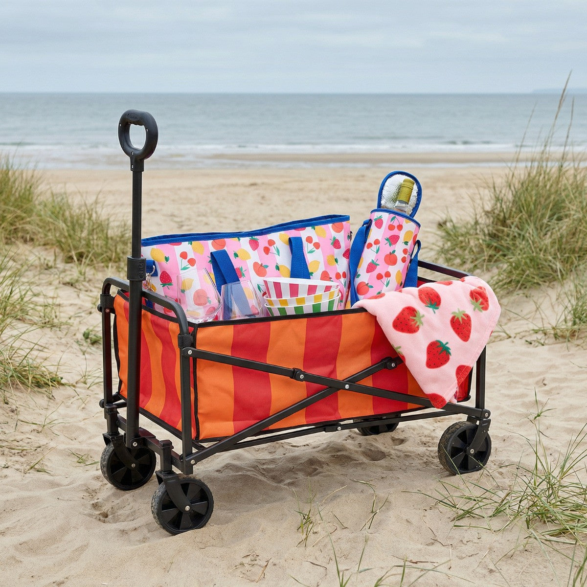 Stripe Print Foldable Camping Trolley - Orange/Pink 🇬🇧