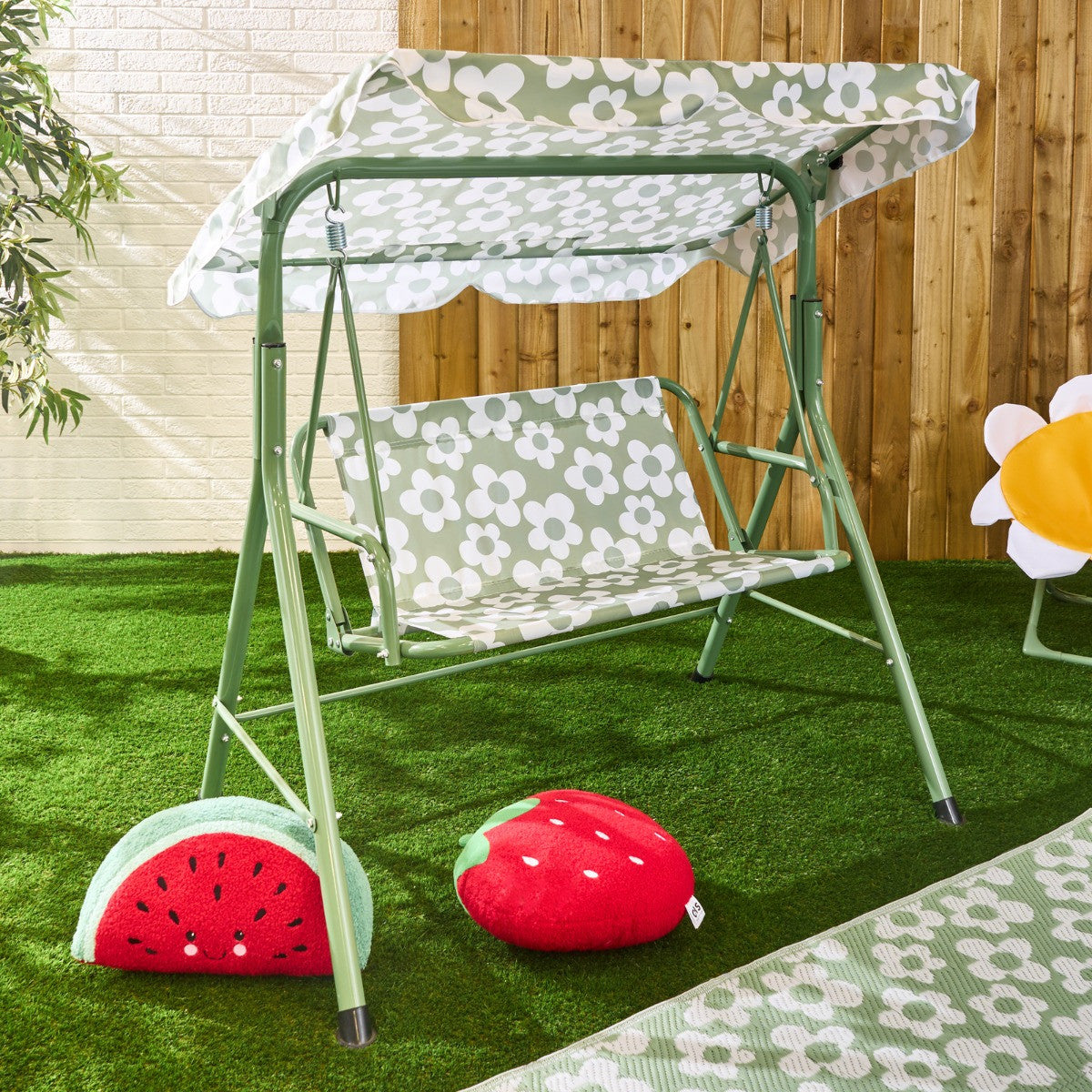 Kids Daisy Print Swing Bench with Canopy 🇬🇧