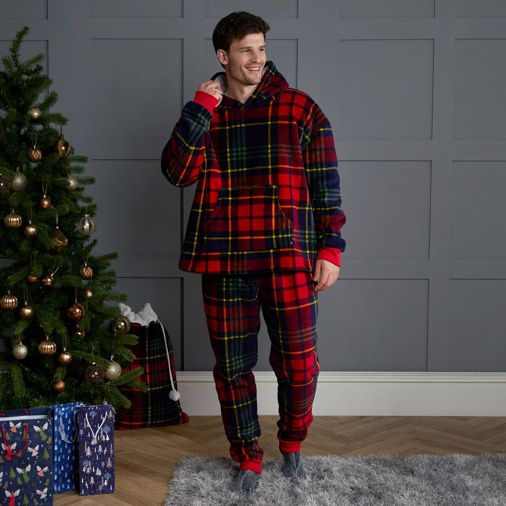 Adults Oxford Check Fleece Hoodie Pyjama Set - Navy/Red
🇬🇧