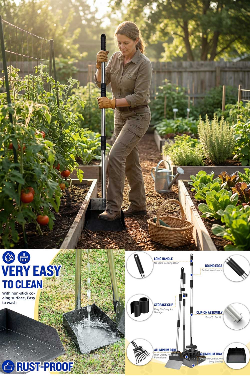 3in 1 Garden Tool Set – Rake, Shovel & Dustpan 🇬🇧