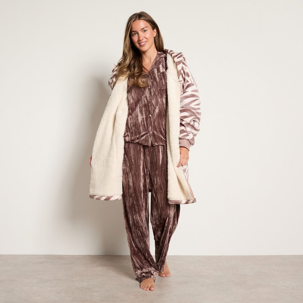 Zebra Print Zipper Hoodie Blanket - Beige 🇬🇧