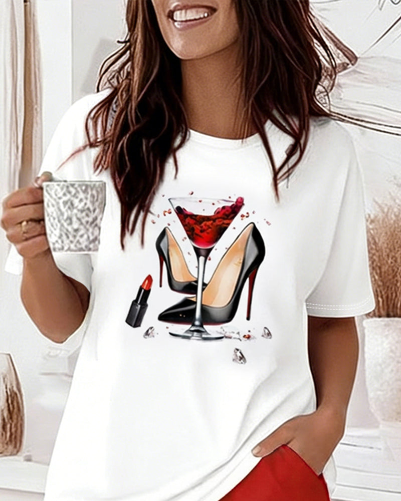 2 Pieces Outfit Graphic Print Round Neck Short Sleeve Top and Elastic Waist Shorts Set Casual Pajamas Set 🇺🇸