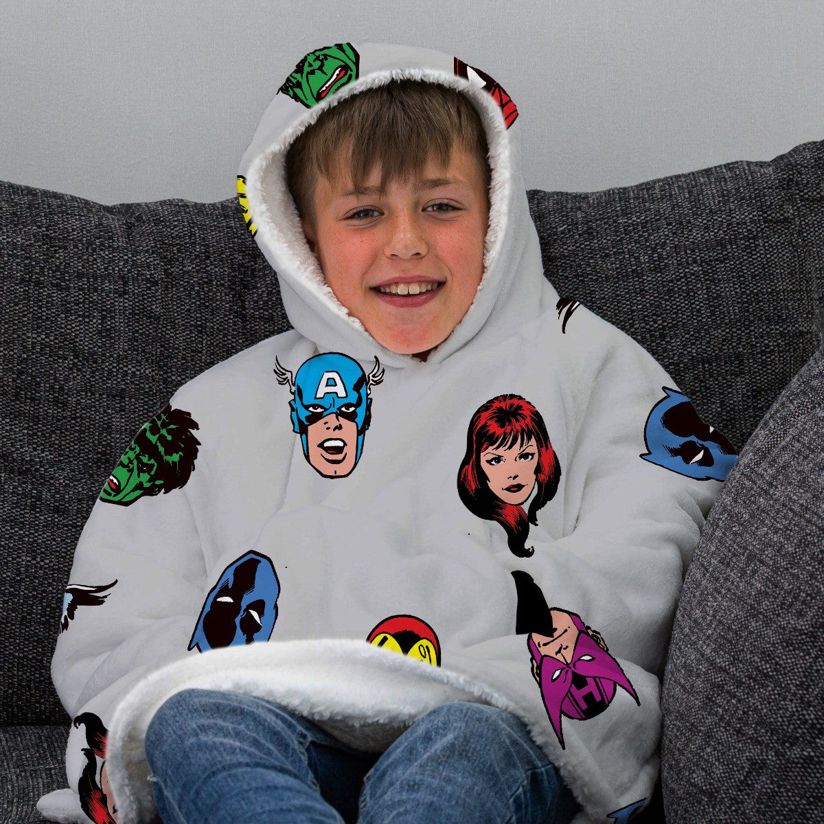 Marvel Comics Hoodie Blanket, Kids - Grey 🇬🇧