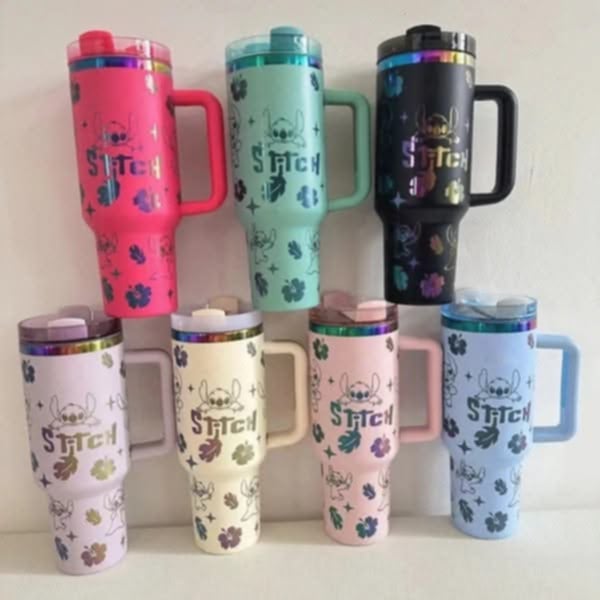 Cartoon inspired 40oz tumbler mug with handle and straw - stainless steel insulated 🇨🇳