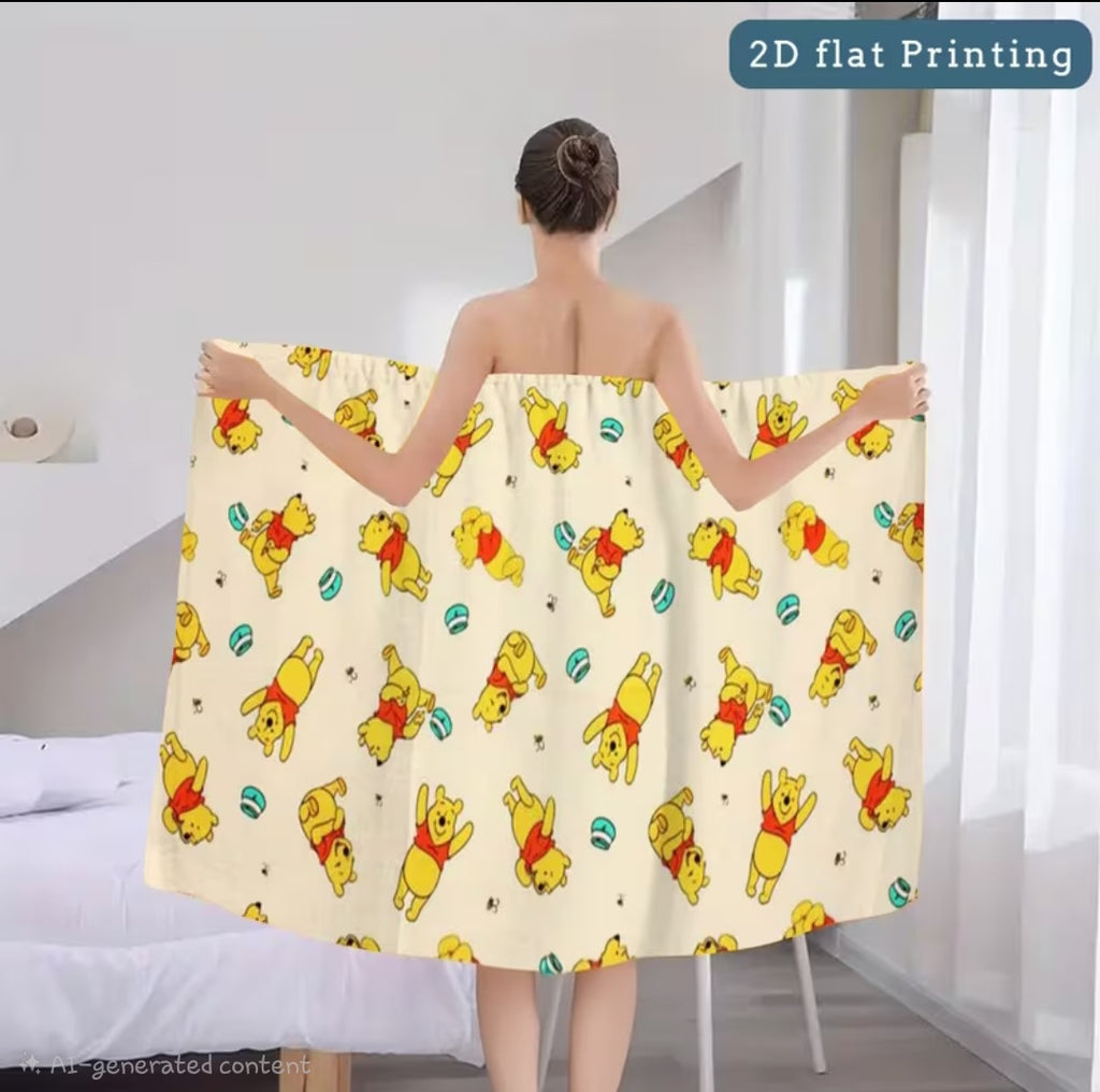 2pc Cartoon Print Bath Robe and Hair Dryer Cap 🇨🇳