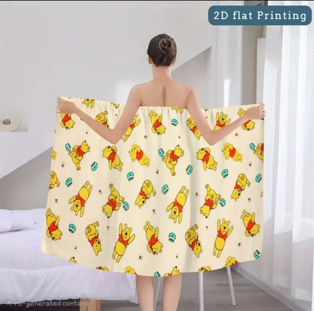 2pc Cartoon Print Bath Robe and Hair Dryer Cap 🇨🇳