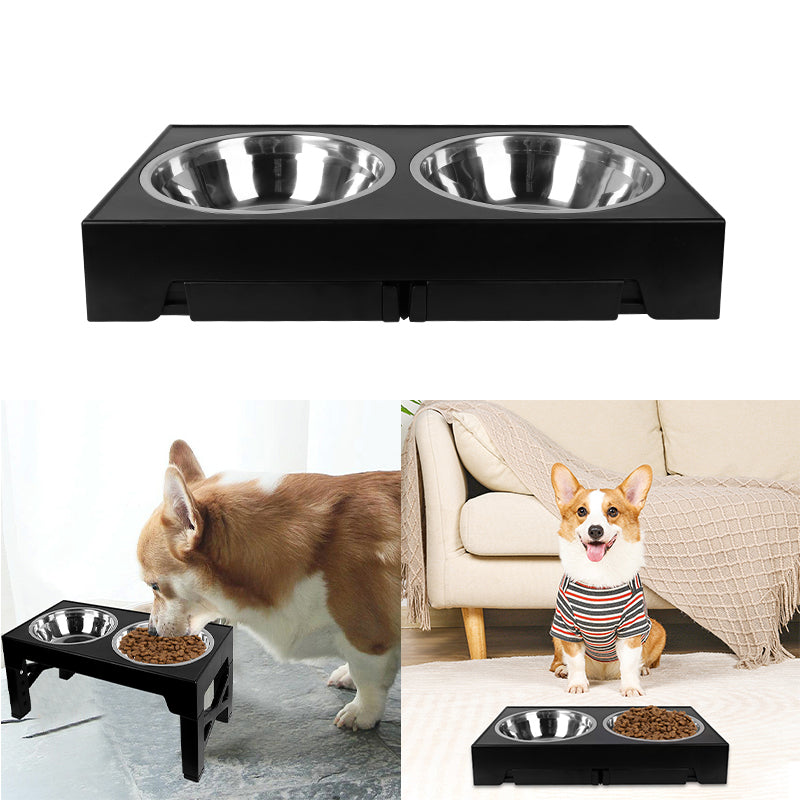 Elevated Dog Bowls 5 Height Adjustable Stand Raised dog bowl with Double Stainless Steel Bowls for Small Medium Large Dogs - Black 🇬🇧