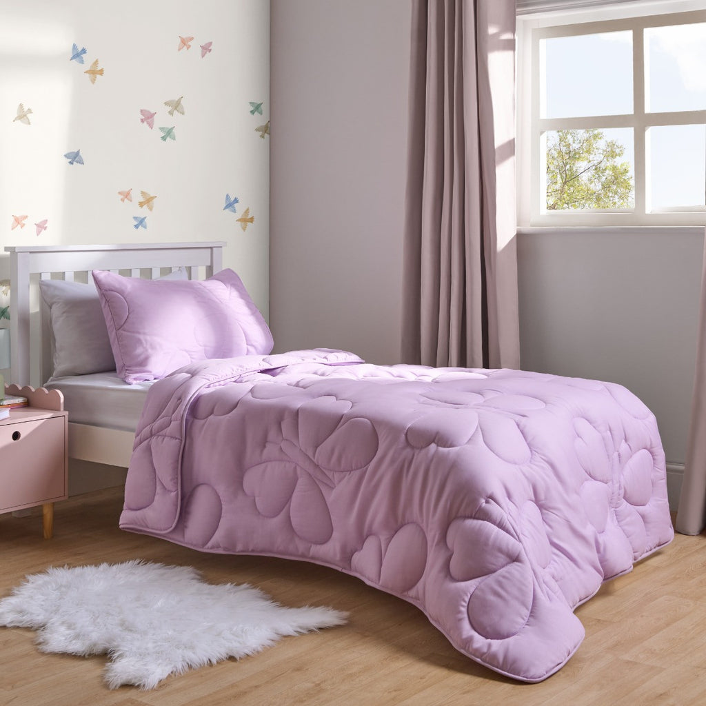 Coverless Butterfly Quilted 7.5 Tog Duvet Set - Lilac 🇬🇧
