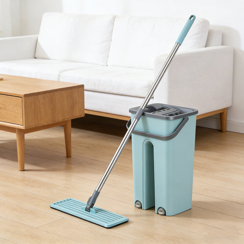 5L Flat Mop Bucket Set With 2 Mop Pads Wet and Dry Mop Bucket Set for Hardwood Laminate Wood Flooring Tile Cleaning Random Colour 🇬🇧