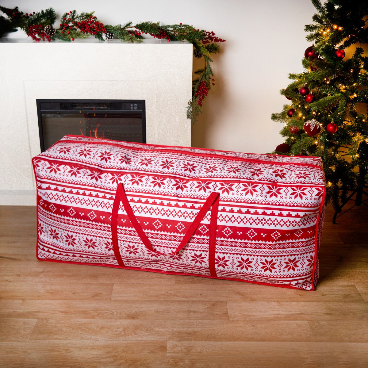 Nordic Print Christmas Tree Storage Bag - Red 🇬🇧
