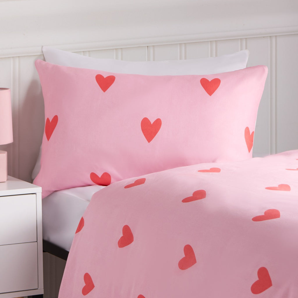 Gingham Heart Reversible Duvet Cover Set - Coral/Pink 🇬🇧