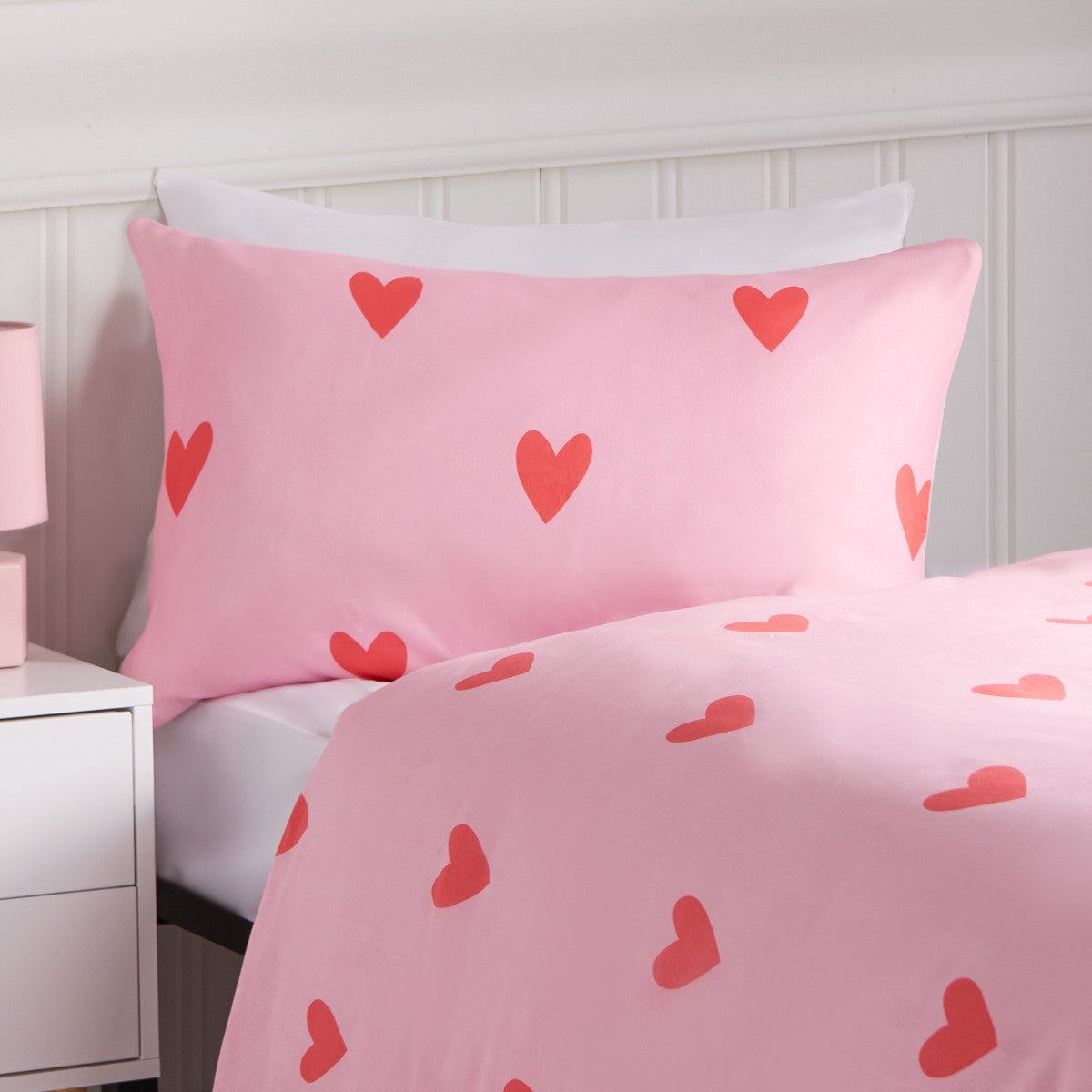 Gingham Heart Reversible Duvet Cover Set - Coral/Pink 🇬🇧