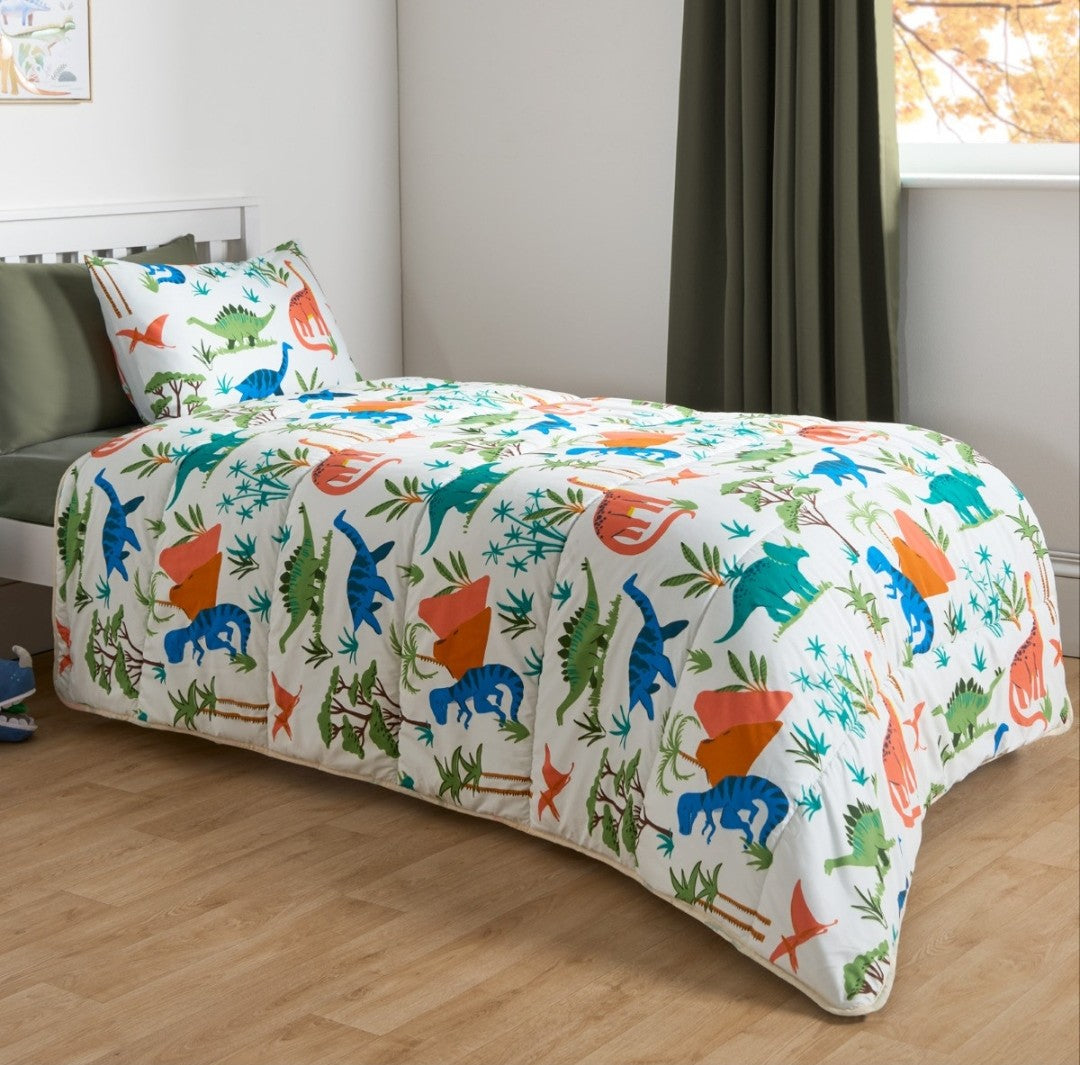 Dino Coverless 10.5 Tog Duvet & Pillowcase, Multi - Single 🇨🇳
