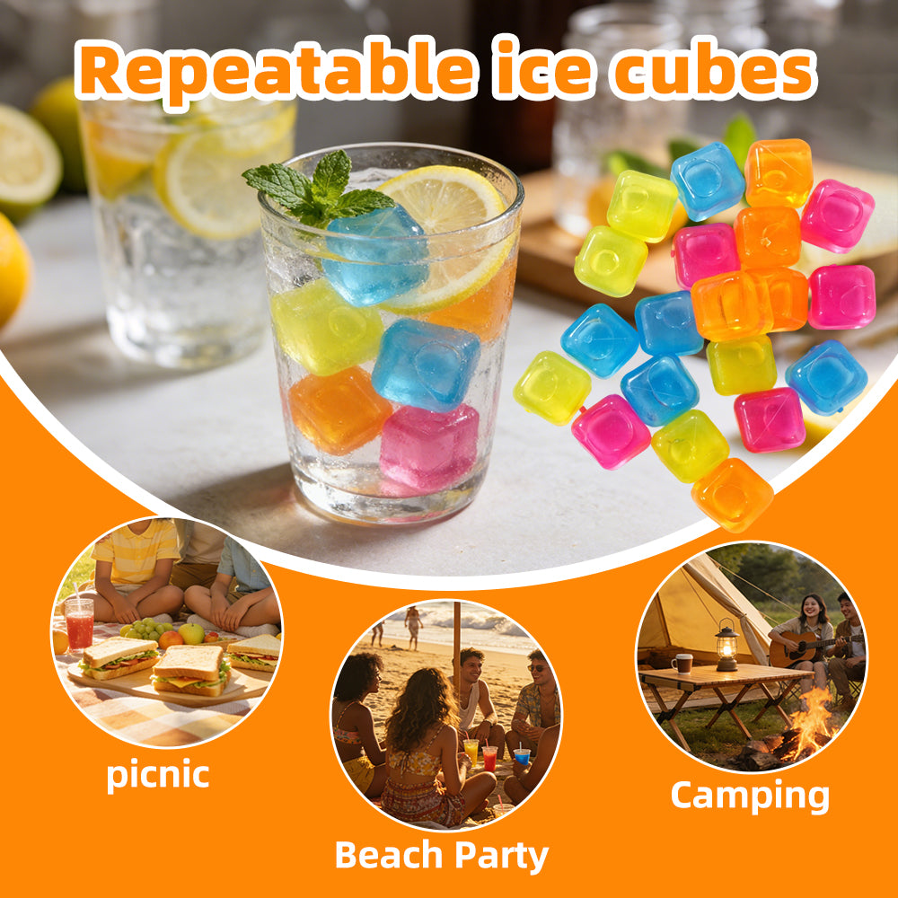 20PCS Reusable Ice Cubes for Drinks Colourful Fake Ice Cubes BBQ Party Cold Drink Cooler Freeze Blocks Refreezable Recycling Ice Cubes Cocktail Whiskey 🇬🇧