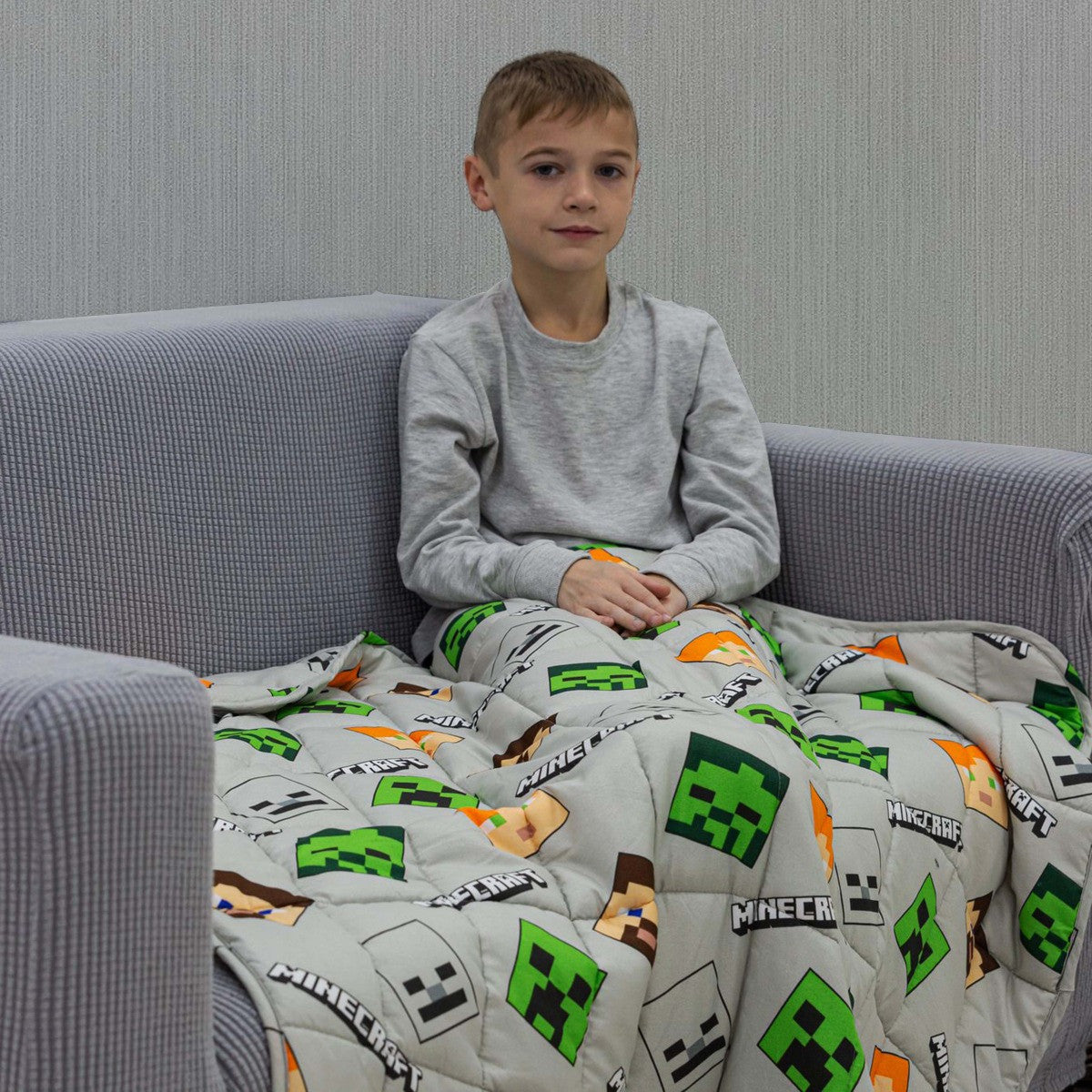 Kids Minecraft Heads Weighted Blanket, Grey - 3kg 🇬🇧