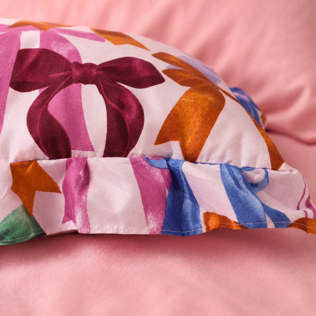 Bow Print Frill Edge Bolster Pillow - Multi 🇬🇧