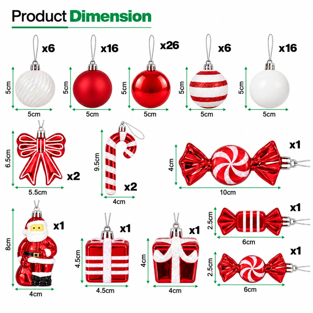 80PCS Christmas Baubles Set Red White Xmas Tree Hanging Decorations Ornaments 🇬🇧