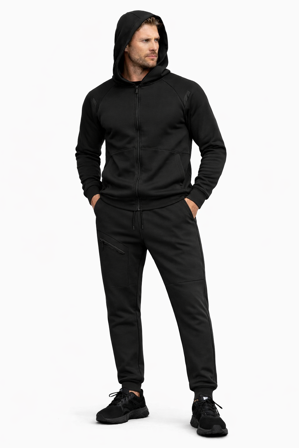 Mens Tracksuit Hooded Winter Warm Full Zip Pockets Sports Jogging Bottom Top Set 🇬🇧