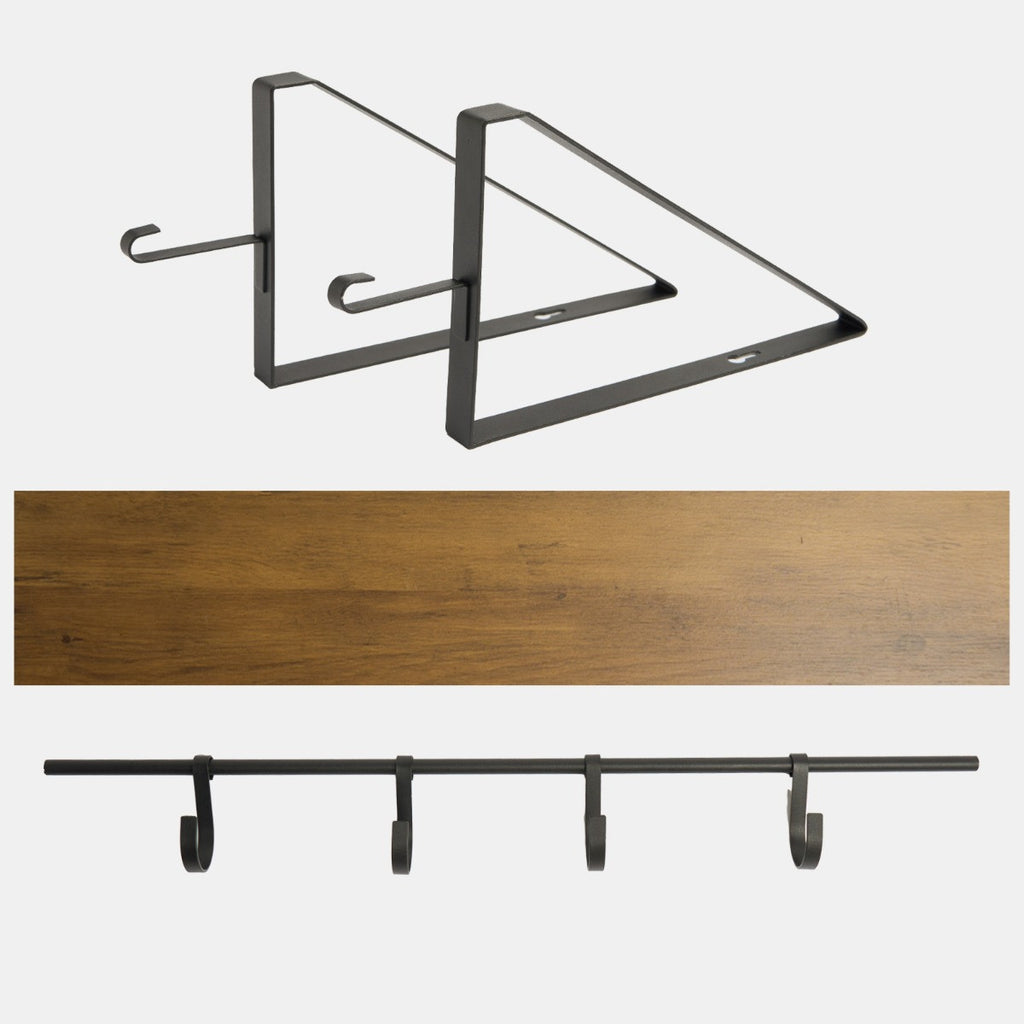 Wooden Shelf with Hook - Black/Brown 🇬🇧