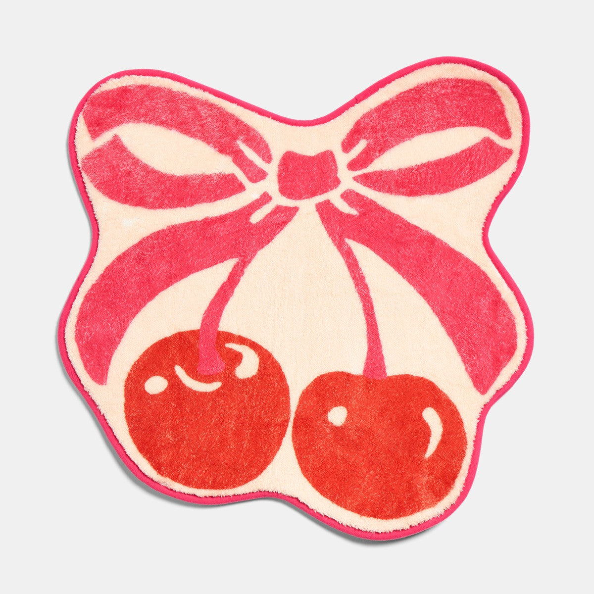Cherry Bow Print Velvet Bath Mat - Pink 🇬🇧