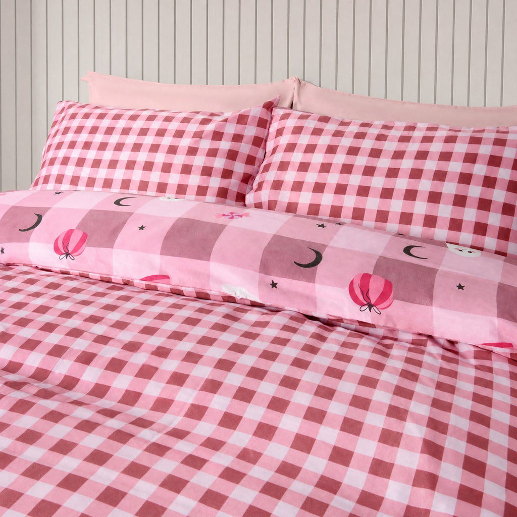 Halloween Gingham Reversible Duvet Cover Set - Pink 🇬🇧