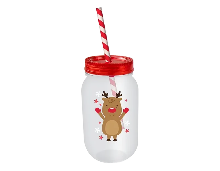 Christmas mason drinking jar and straw (500ml)🇬🇧