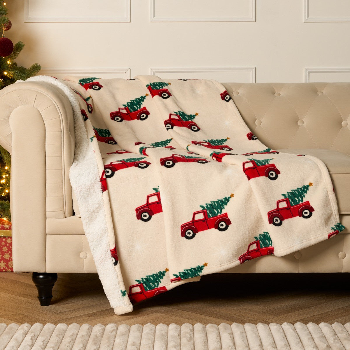 Home for Christmas Printed Throw - Natural 🇬🇧