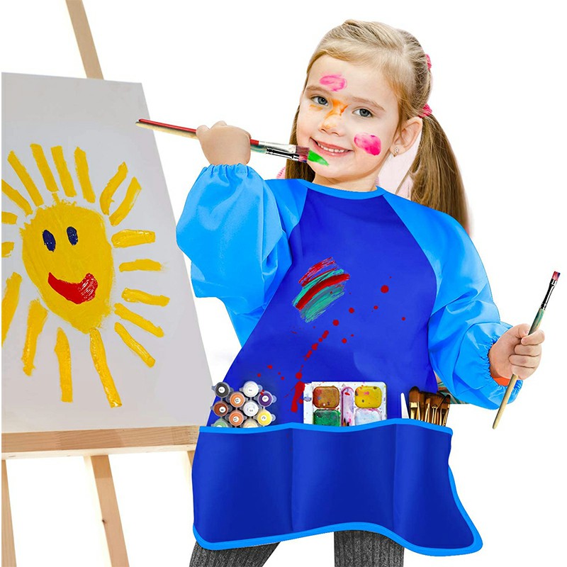 Waterproof Art Aprons Small Painter Long Sleeve Art Smock with 3 Roomy Pockets 🇬🇧