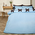 Bow Detail Duvet Cover Set - Blue/Coffee 🇬🇧