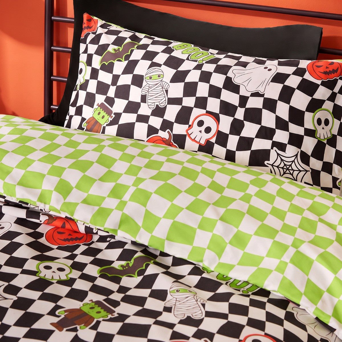 Kids Halloween Sticker Print Duvet Cover Set, Monochrome - Single 🇬🇧